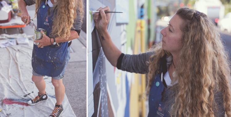 Staci Adman works on the Kenmore Mural